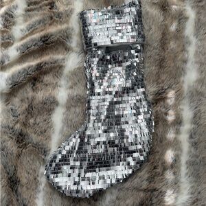 NWOT-Silver Sequin Christmas Stocking